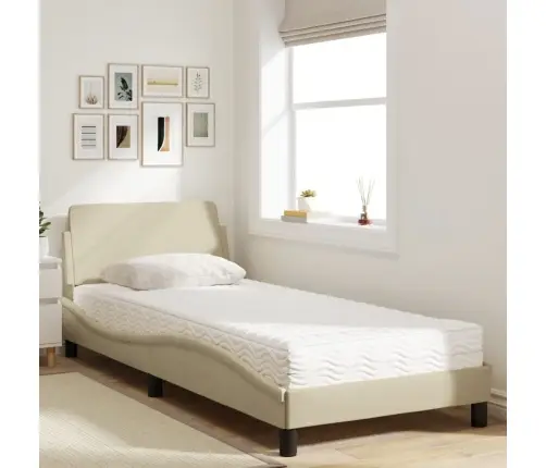 Gultas Rāmis Ar Matraci, Krēmkrāsas, 90X200 Cm, Audums Vidaxl
