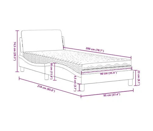 Gultas Rāmis Ar Matraci, Krēmkrāsas, 90X200 Cm, Audums Vidaxl