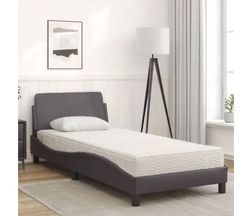 Lova Su Čiužiniu, Dover, Pilkos Spalvos, 90X200cm Dirbtinė Oda