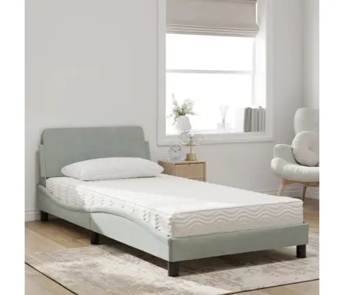 Voodi Madratsiga Dover, Helehall, 100X200 cm Samet