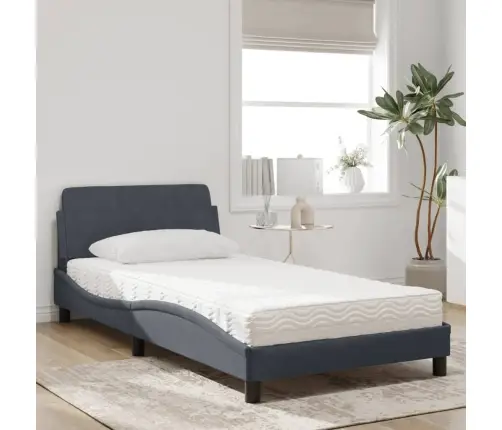 Gulta Ar Matraci, Tumši Pelēka Samts, 100X200 Cm Vidaxl