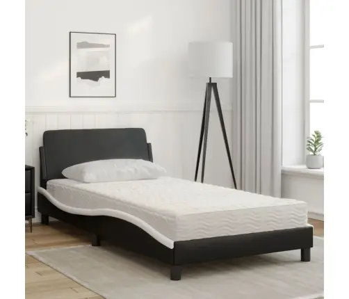 Gulta Ar Matraci, Melna Un Baltu, 100X200 Cm, Mākslīgā Āda Vidaxl