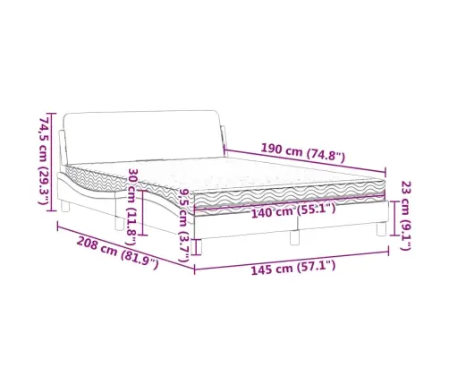 Gulta Ar Matraci, Melna Audums, 140X190 Cm Vidaxl