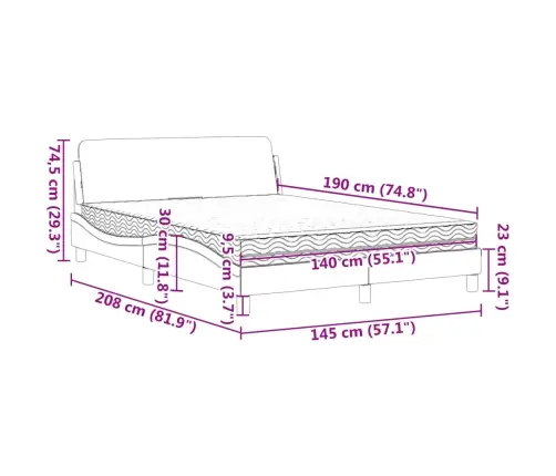 Voodi Madratsiga Dover,Must, 140X190 cm Samet