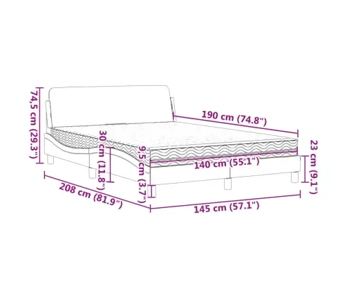 Voodi Madratsiga Dover, Sinine, 140X190 cm Samet