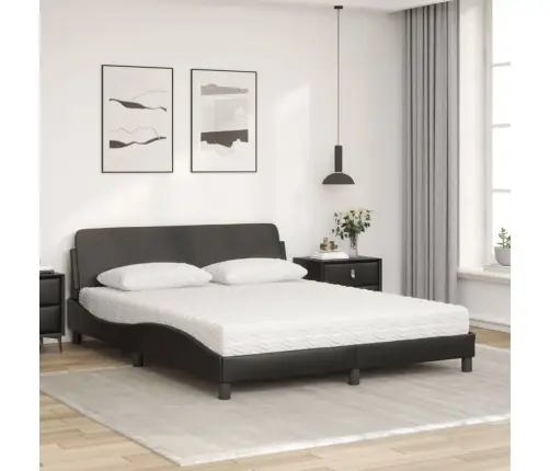 Gulta Ar Matraci, Melna, 160X200 Cm, Mākslīgā Āda Vidaxl