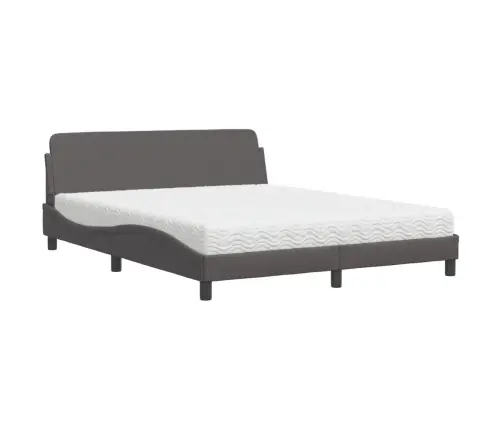 Gulta Ar Matraci, Pelēka, 160X200 Cm, Mākslīgā Āda Vidaxl