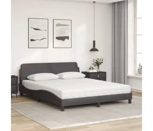 Gulta Ar Matraci, Pelēka, 160X200 Cm, Mākslīgā Āda Vidaxl