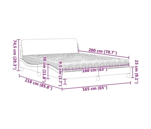 Gulta Ar Matraci, Pelēka, 160X200 Cm, Mākslīgā Āda Vidaxl