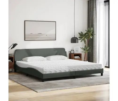 Gulta Ar Matraci, Tumši Pelēks Audums, 200X200 Cm Vidaxl