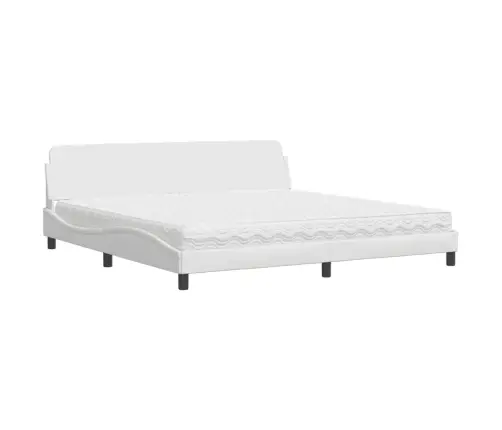 Gulta Ar Matraci, Balta, 200X200 Cm, Mākslīgā Āda Vidaxl