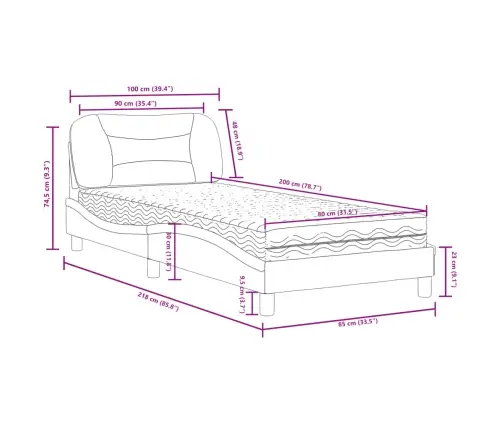 Gultas Rāmis Ar Matraci, Tumši Pelēks, 90X200 Cm, Audums Vidaxl