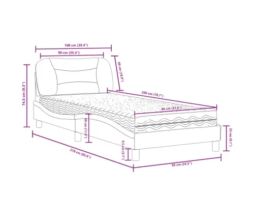 Gultas Rāmis Ar Matraci, Melns, 90X200 Cm, Audums Vidaxl Gultas Rāmis Ar Matraci, Melns, 90X200 Cm, Audums Vidaxl