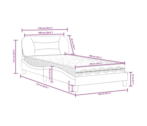 Gultas Rāmis Ar Matraci, Tumši Brūns, 100X200 Cm, Audums Vidaxl