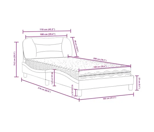 Gultas Rāmis Ar Matraci, Zils, 100X200 Cm, Audums Vidaxl