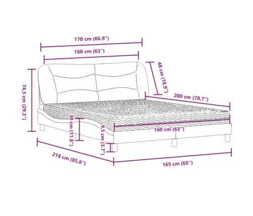 Voodi Madratsiga Hvar, Helehall, 160X200 cm Kangas
