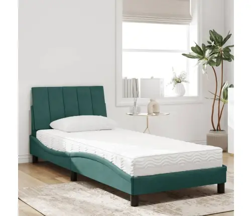 Gulta Ar Matraci, Tumši Zaļš Samts, 90X190 Cm Vidaxl