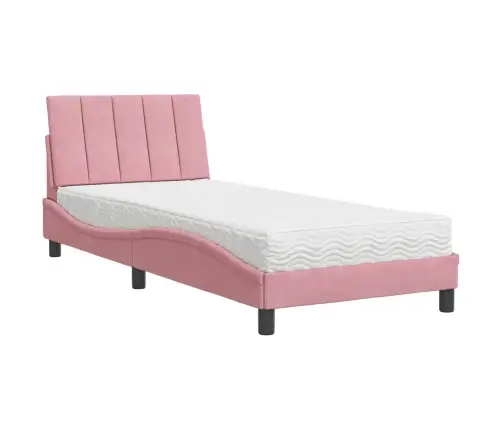 Lova Su Čiužiniu, Hanko, Rožinės Spalvos, 90X190cm Aksomas