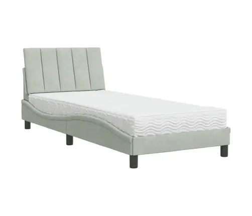 Lova Su Čiužiniu, Hanko, Šviesiai Pilkos Spalvos, 90X200cm Aksomas