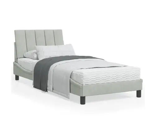 Lova Su Čiužiniu, Hanko, Šviesiai Pilkos Spalvos, 90X200cm Aksomas