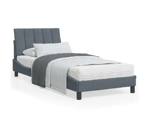 Lova Su Čiužiniu, Hanko, Tamsiai Pilkos Spalvos, 90X200cm Aksomas