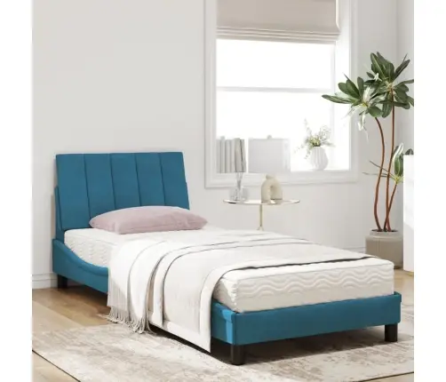 Voodi Madratsiga Hanko, Sinine, 90X200 cm Samet