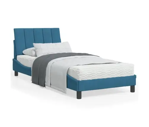 Voodi Madratsiga Hanko, Sinine, 90X200 cm Samet