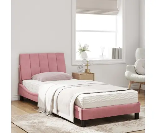 Voodi Madratsiga Hanko, Roosa, 90X200 cm Samet