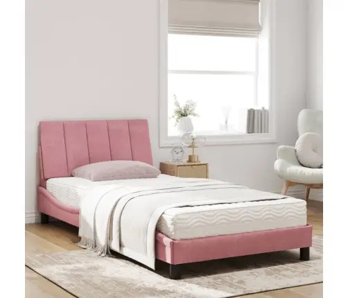 Gulta Ar Matraci, Rozā Samts, 100X200 Cm Vidaxl