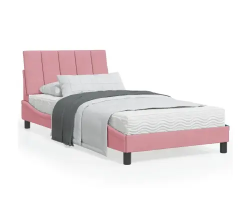 Gulta Ar Matraci, Rozā Samts, 100X200 Cm Vidaxl