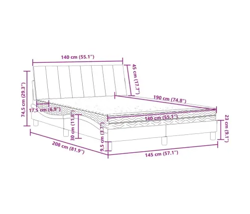 Gulta Ar Matraci, Zils Samts, 140X190 Cm Vidaxl