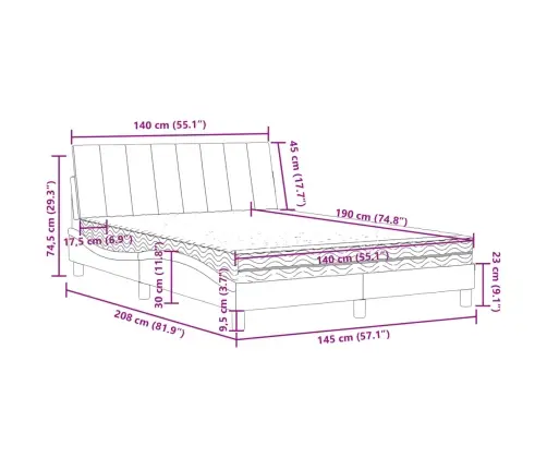 Gulta Ar Matraci, Hanko, Rozā Samts, 140X190 Cm Vidaxl