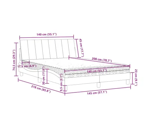 Gulta Ar Matraci, Zils Samts, 140X200 Cm Vidaxl