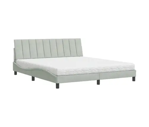 Voodi Madratsiga Hanko, Helehall, 180X200 cm Samet