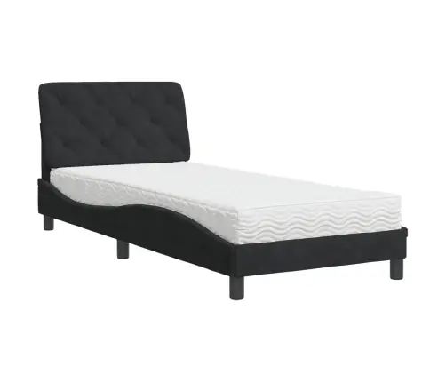 Voodi Madratsiga, Must, 90X190 cm Samet