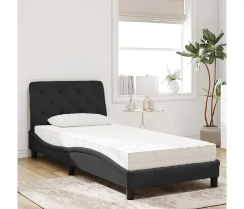 Voodi Madratsiga, Must, 90X190 cm Samet