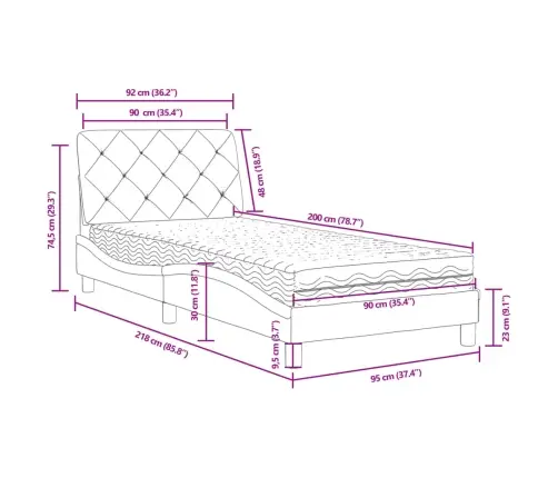 Gulta Ar Matraci, Melna Samts, 90X200 Cm Vidaxl