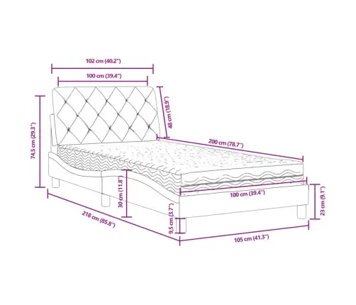 Lova Su Čiužiniu, Tamsiai Pilkos Spalvos, 100X200cm Aksomas