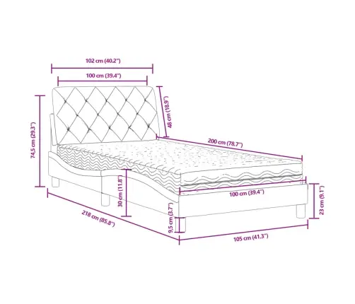 Gulta Ar Matraci, Rozā Samts, 100X200 Cm Vidaxl