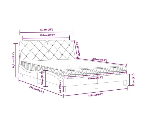 Voodi Madratsiga, Must, 120X200 cm Samet