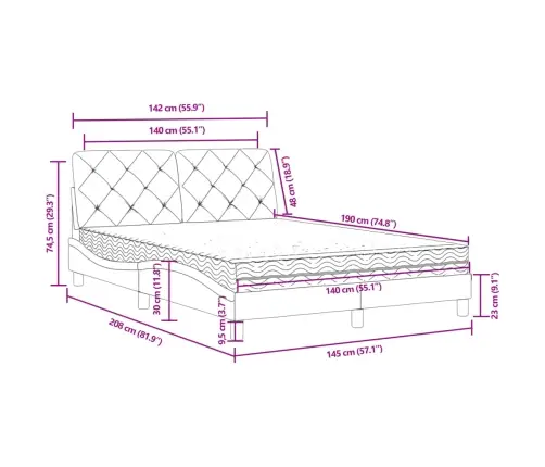 Gulta Ar Matraci, Zils Samts, 140X190 Cm Vidaxl