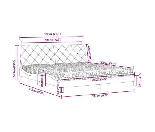 Gulta Ar Matraci, Zils Samts, 180X200 Cm Vidaxl