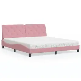 Gulta Ar Matraci, Rozā Samts, 180X200 Cm Vidaxl