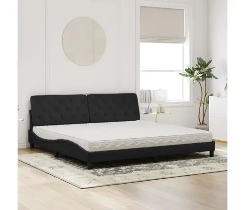 Voodi Madratsiga, Must, 200X200 cm Samet