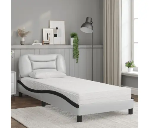 Gulta Ar Matraci, Balta Un Melna, 90X190 Cm, Mākslīgā Āda Vidaxl