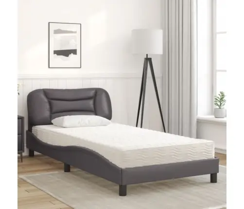 Gulta Ar Matraci, Pelēka, 100X200 Cm, Mākslīgā Āda Vidaxl