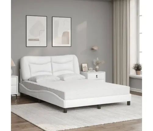 Gulta Ar Matraci, Balta, 140X190 Cm, Mākslīgā Āda Vidaxl