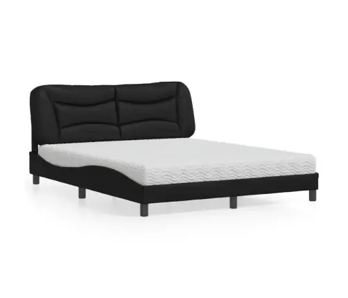 Voodi Madratsiga Hvar, Must, 160X200 cm Kunstnahk