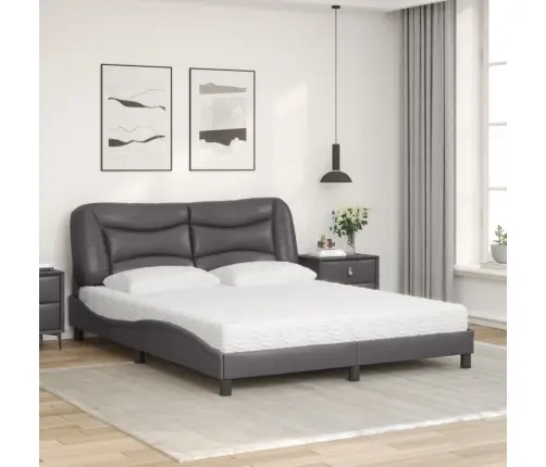 Gulta Ar Matraci, Pelēka, 160X200 Cm, Mākslīgā Āda Vidaxl