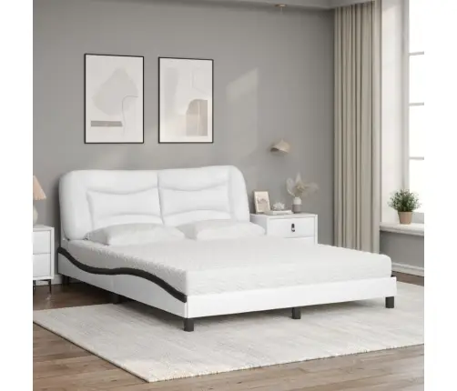 Voodi Madratsiga Hvar, Valge Ja Must, 160X200 cm Kunstnahk